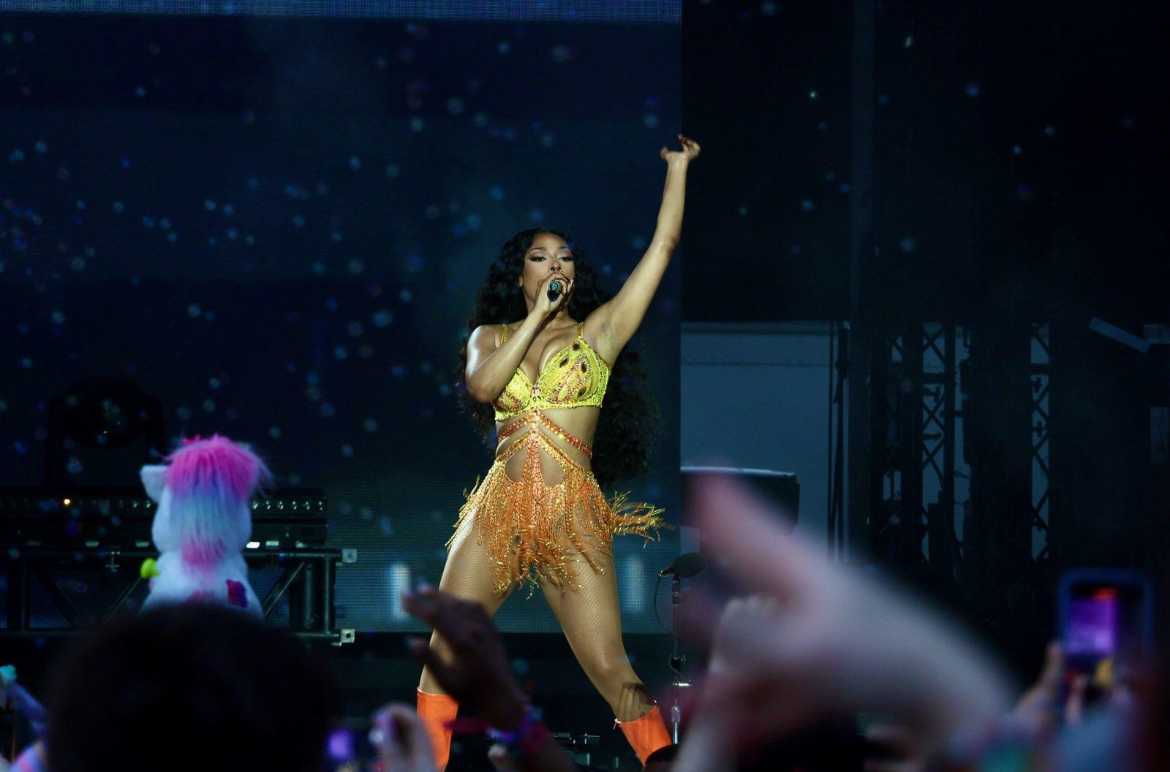 Megan Thee Stallion performs at the What Stage at Bonnaroo Music & Arts Festival in Manchester, Tennessee, on June 16, 2024. (Photo by Skyler Wendell)