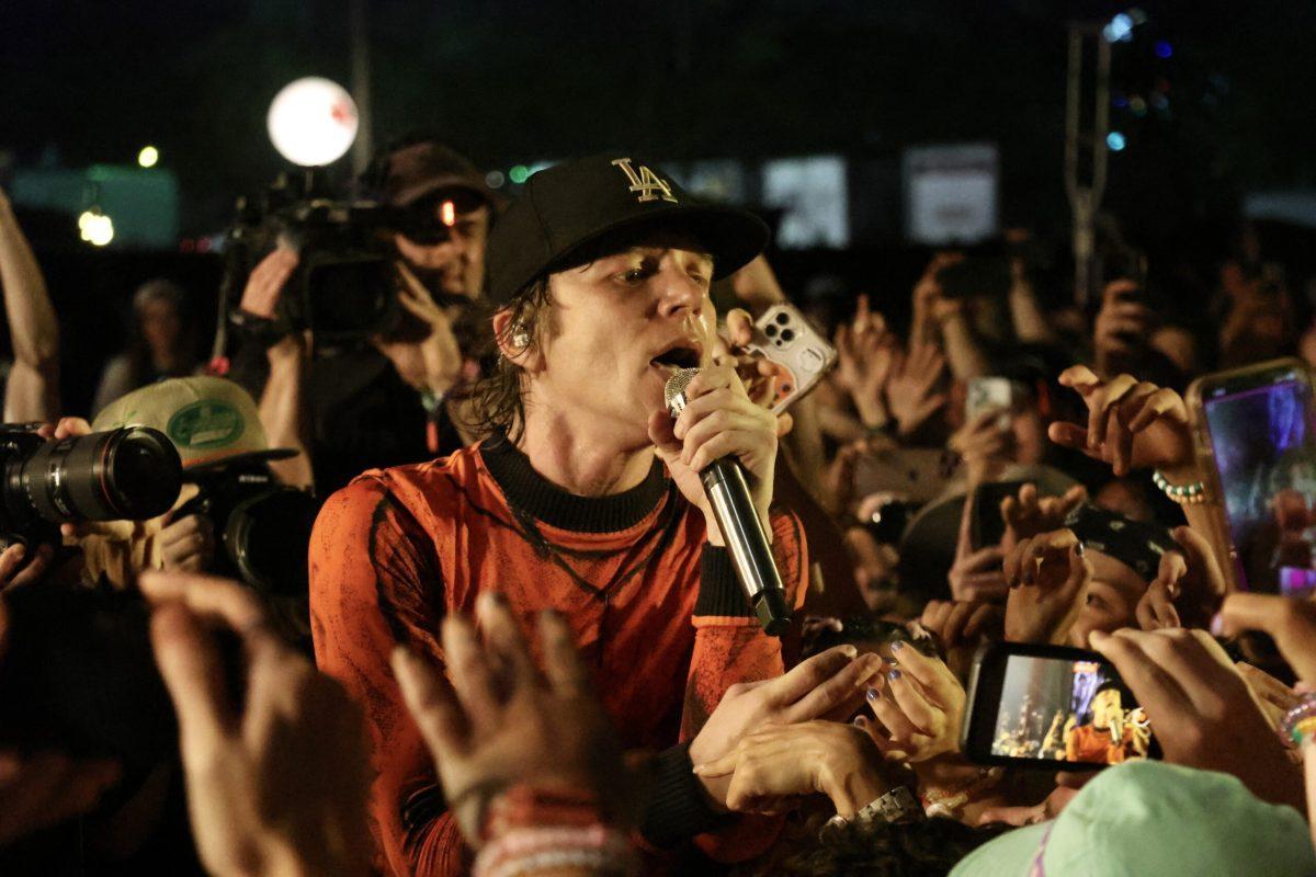 Cage the Elephant frontman Matt Shultz sings to the crowd on the What Stage at Bonnaroo Music & Arts Festival on June 15, 2024. (Taken by Skyler Wendell)