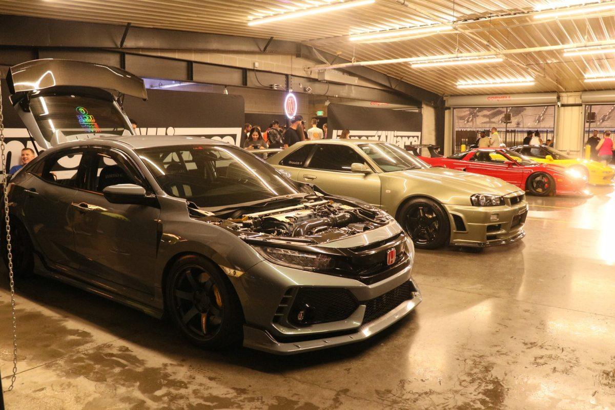 Import Alliance showcases cars in front of the merch room. (Photo by Matthew Olson)