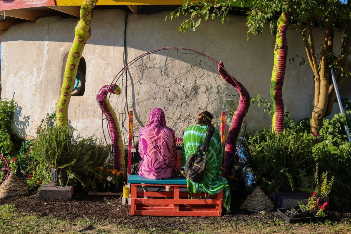 Nate Z. and Ian Moore create their own musical moment in the shade at Bonnaroo Music & Arts Festival in Manchester, Tennessee, on June 14, 2024. (Taken by Skyler Wendell) 