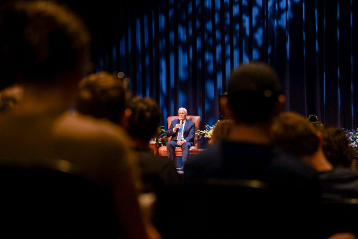 Former Vice President Mike Pence spoke at MTSU's Constitution Day event, answering questions from students. (Photo by Rusty Miller)