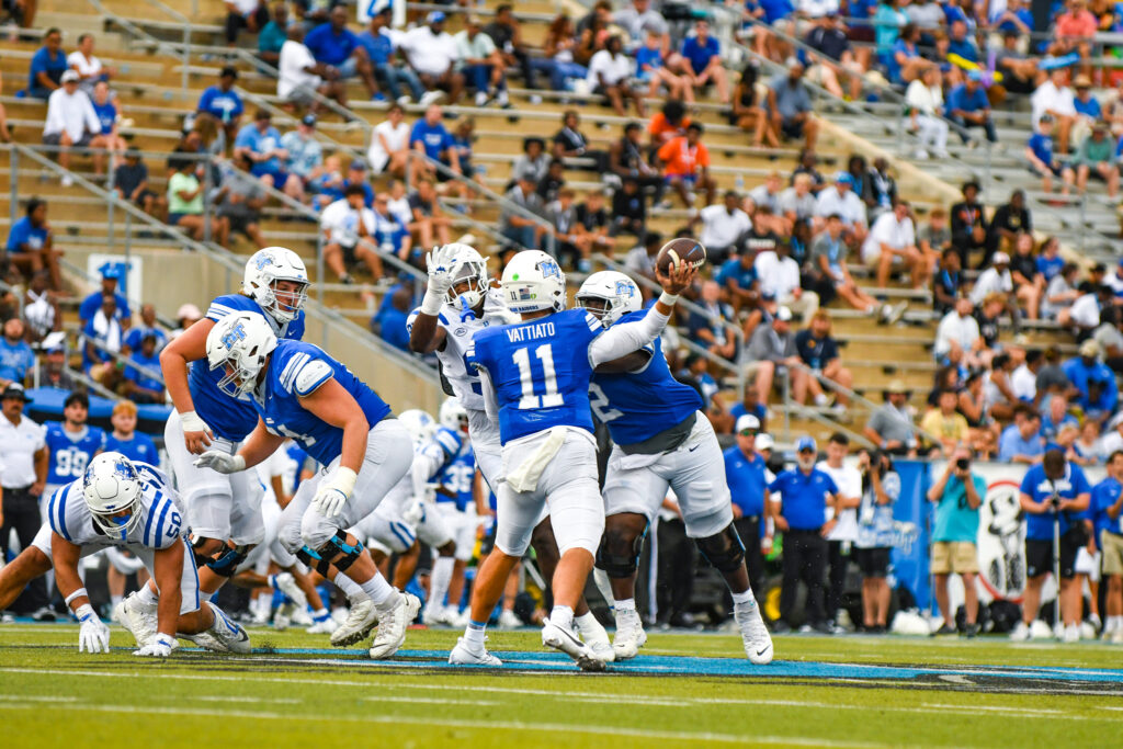 Nick Vattiato on pass attempt, 9-21-2024. (Photo by Erin Douglas)