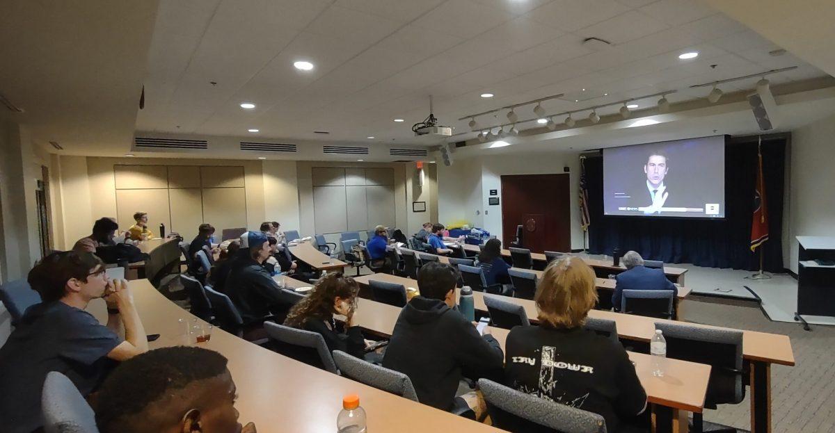 MTSU Honors College students gather to watch the presidential debate at MTSU in Murfreesboro, Tennessee, on Sept. 10, 2024 (Photo by Logan Bowman)
