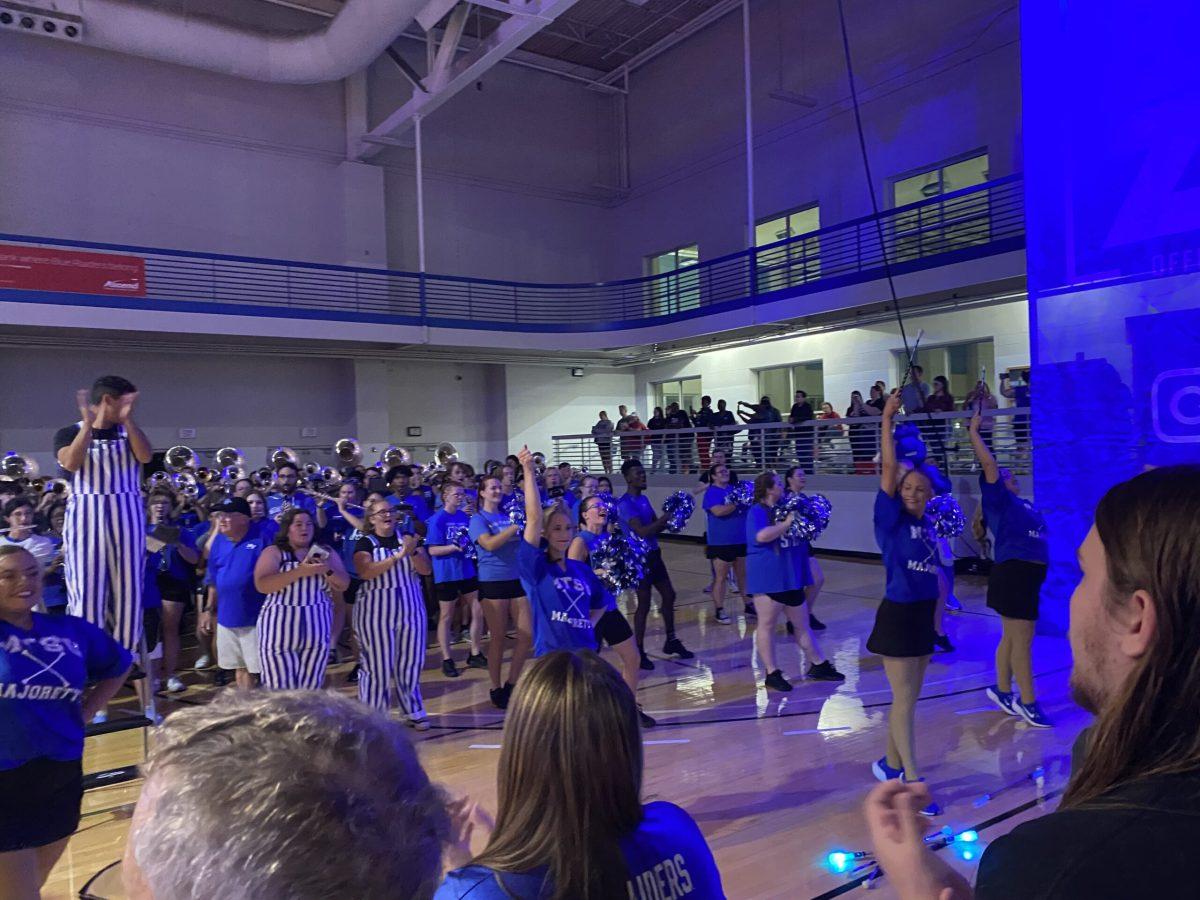 The Band of Blue and MTSU Majorettes entertain at the Blue Zoo Bash in Murfreesboro, Tennessee, on Sept. 13, 2024. (Photo by Christiana Long)