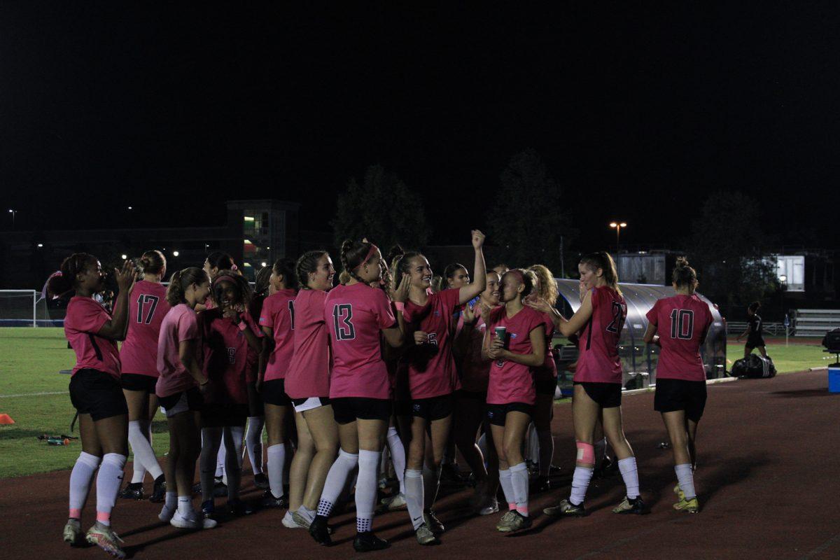 MTSU soccer celebrating a win, 10-3-2024. (Photo by Vanessa Hamel)