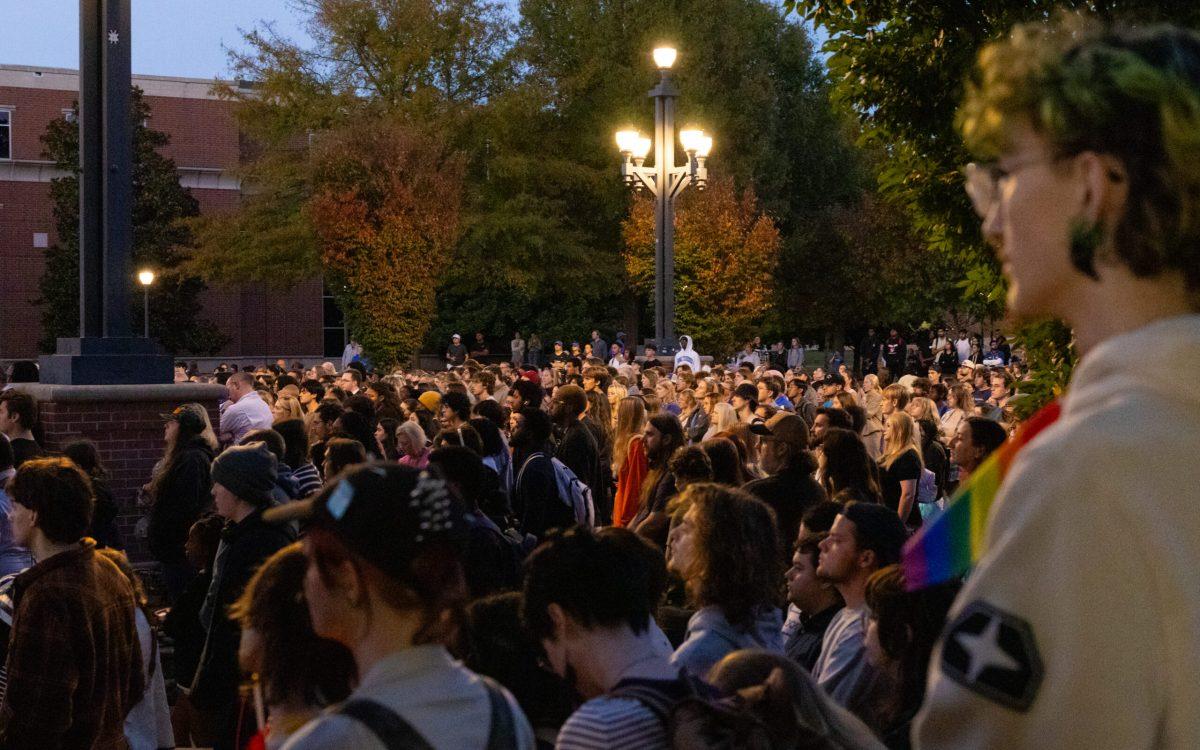 A crowd gathers for a vigil in honor of Serenity Birdsong at MTSU on Oct. 30, 2024. (Photo by Sam McIntyre)