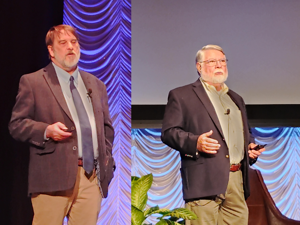 MTSU professor Tom Holland (left) and Hugh Berryman (right) gave presentations at the Legends of Forensic Science event on Oct. 25 at MTSU. (Photos by Kameron Scott)