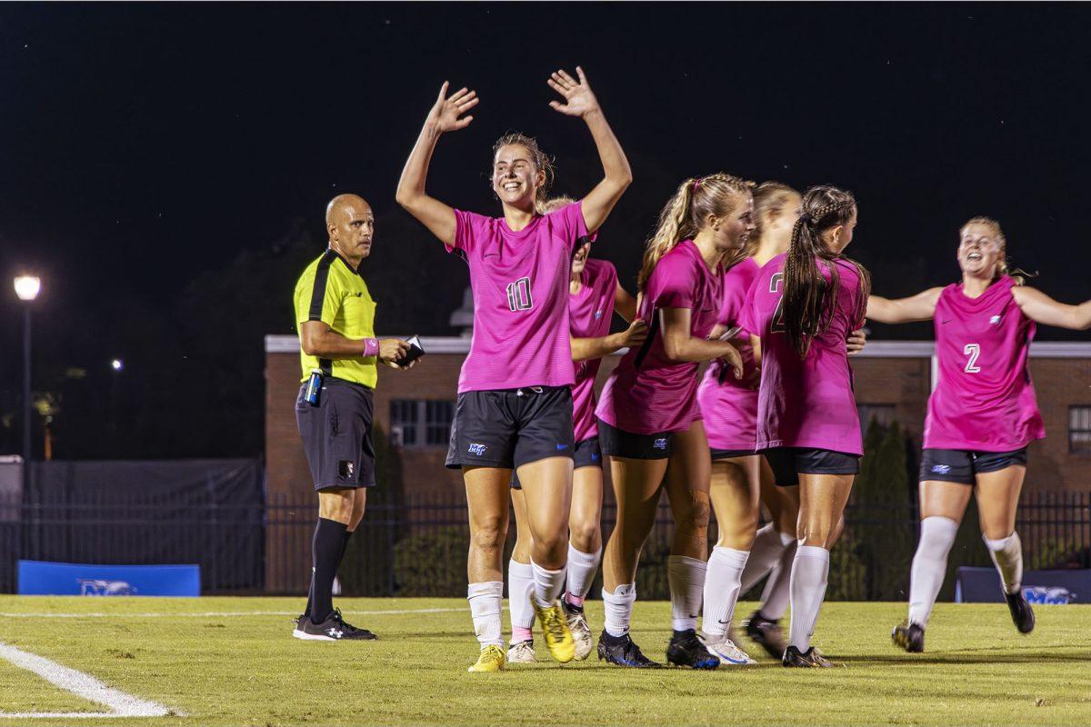 Manon Lebargy after scoring a goal, 9-3-24. (Photo by Jaeda Jackson)