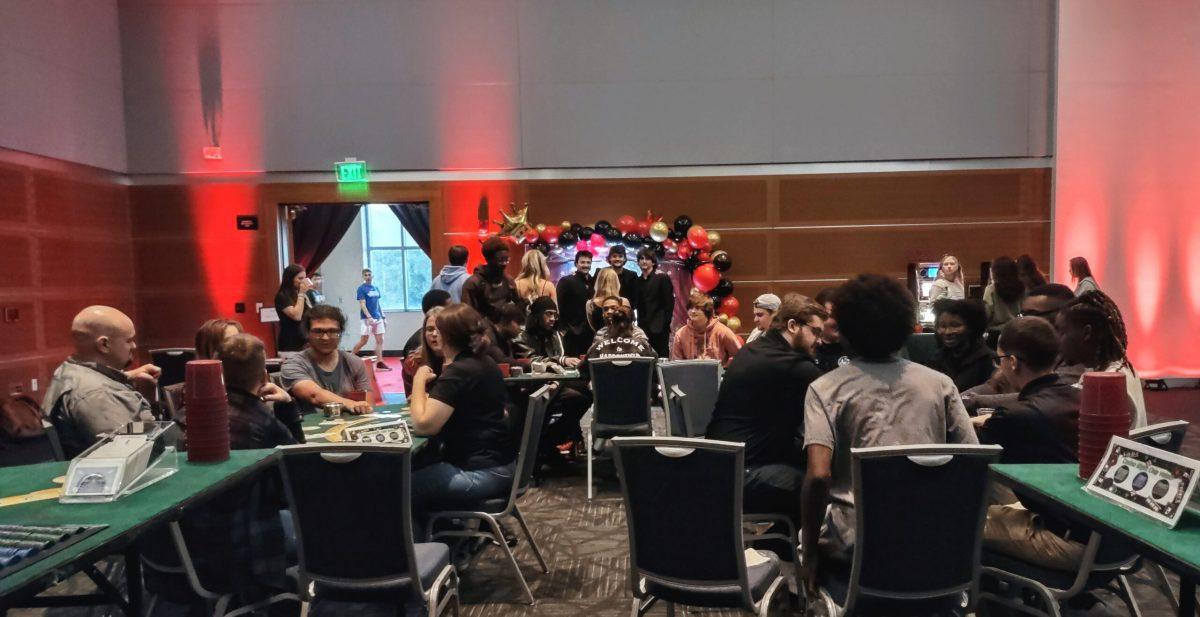 Students play casino-style games at Lightning's Lucky Casino at MTSU on Oct. 22, 2024. (Photo by Logan Bowman)