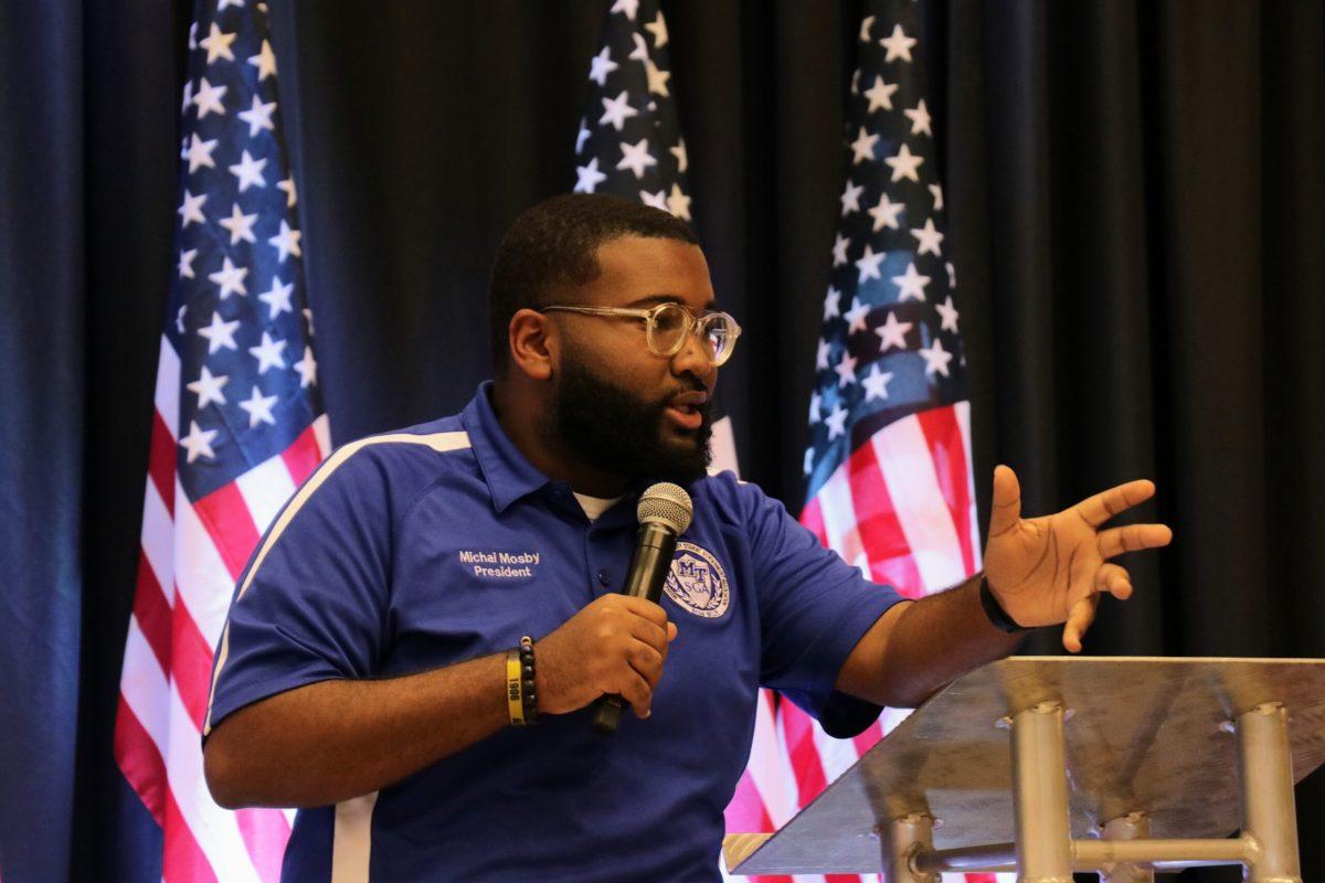 Student Government Association President Michai Mosby hosted the 2024 election watch party on Nov. 5, 2024 in Murfreesboro, Tennessee. (Photo by Ephraim Rodenbach)