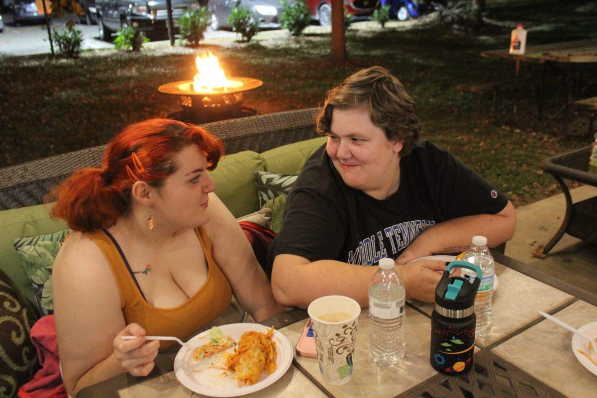 Grace Holland and Wren Miller share a meal in Murfreesboro, Tennessee, on Oct. 24, 2024. (Photo by Alyssa Williams)