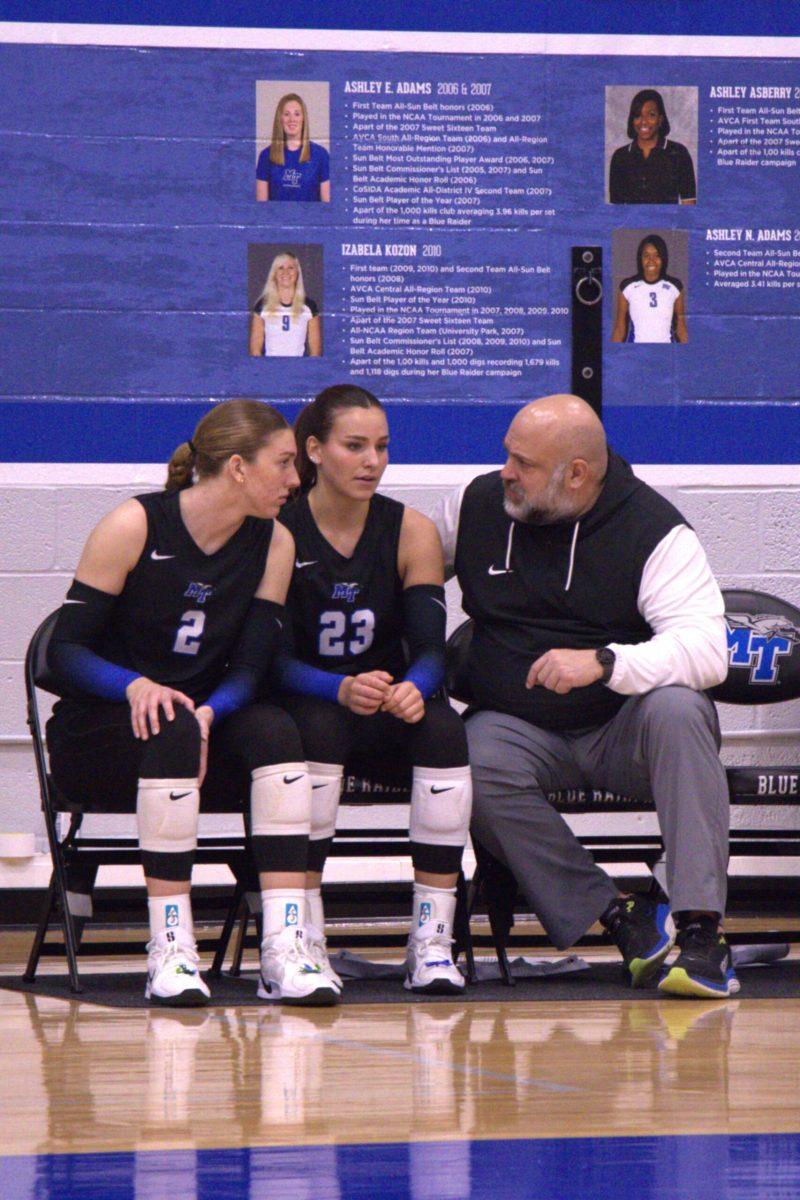 MTSU head coach Chuck Crawford coaches his seniors in their final home game in Alumni Memorial Gymnasium, on Nov. 19, 2024.