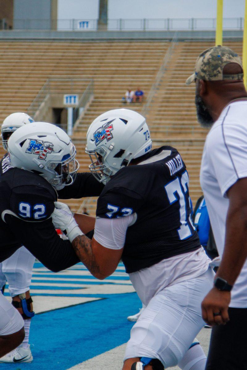 MTSU linemen warms up before the game against Liberty, 11-9-2024. 