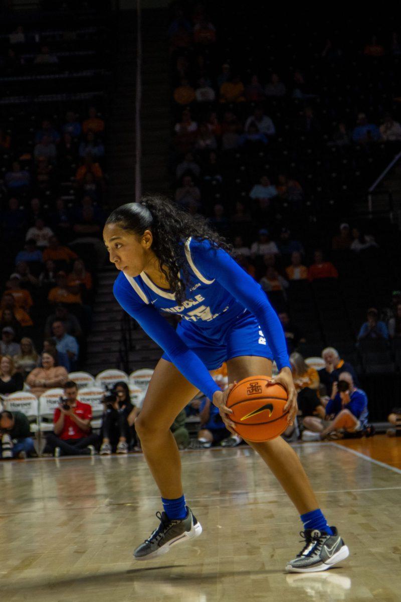 Ta'Mia Scott gets ready to cut with the ball, 11-12-2024. 