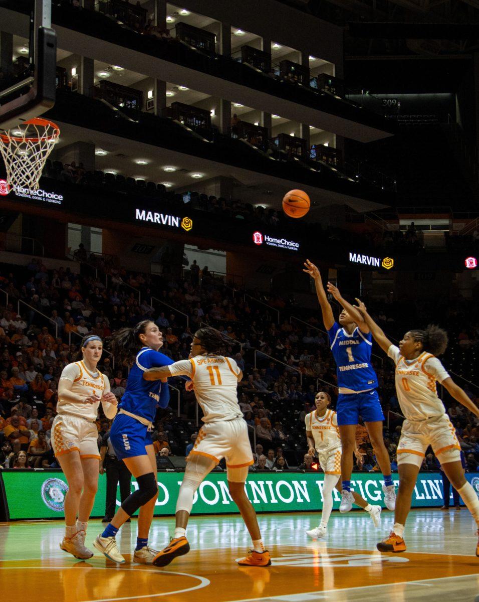 Courtney Blakely puts up a floater against Tennessee, 11-12-2024. 