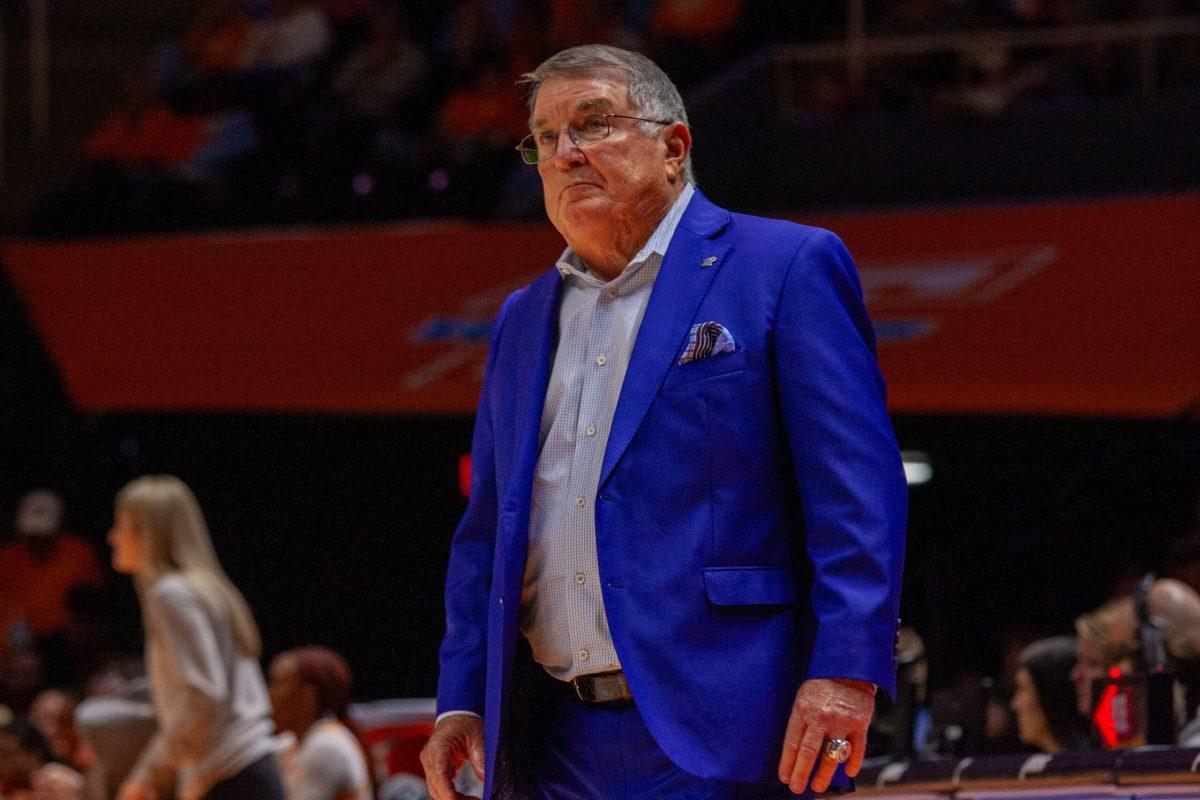 MTSU head coach Rick Insell against Tennessee, 11-12-2024. (Photo by Paige Mast)