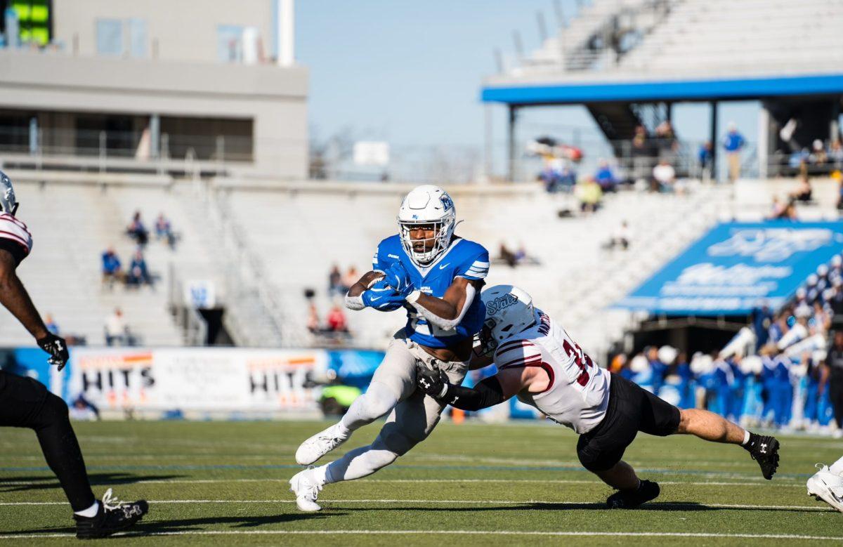 Jaiden Credle runs in for a Middle Tennessee touchdown, 11-23-2024. (Photo by Myles Valrie)