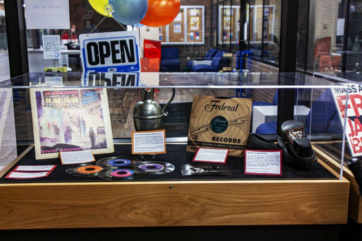 A student-curated display case in the Center for Popular Music at MTSU Nov. 13, 2024. (Photo by Caitlyn Hajek)