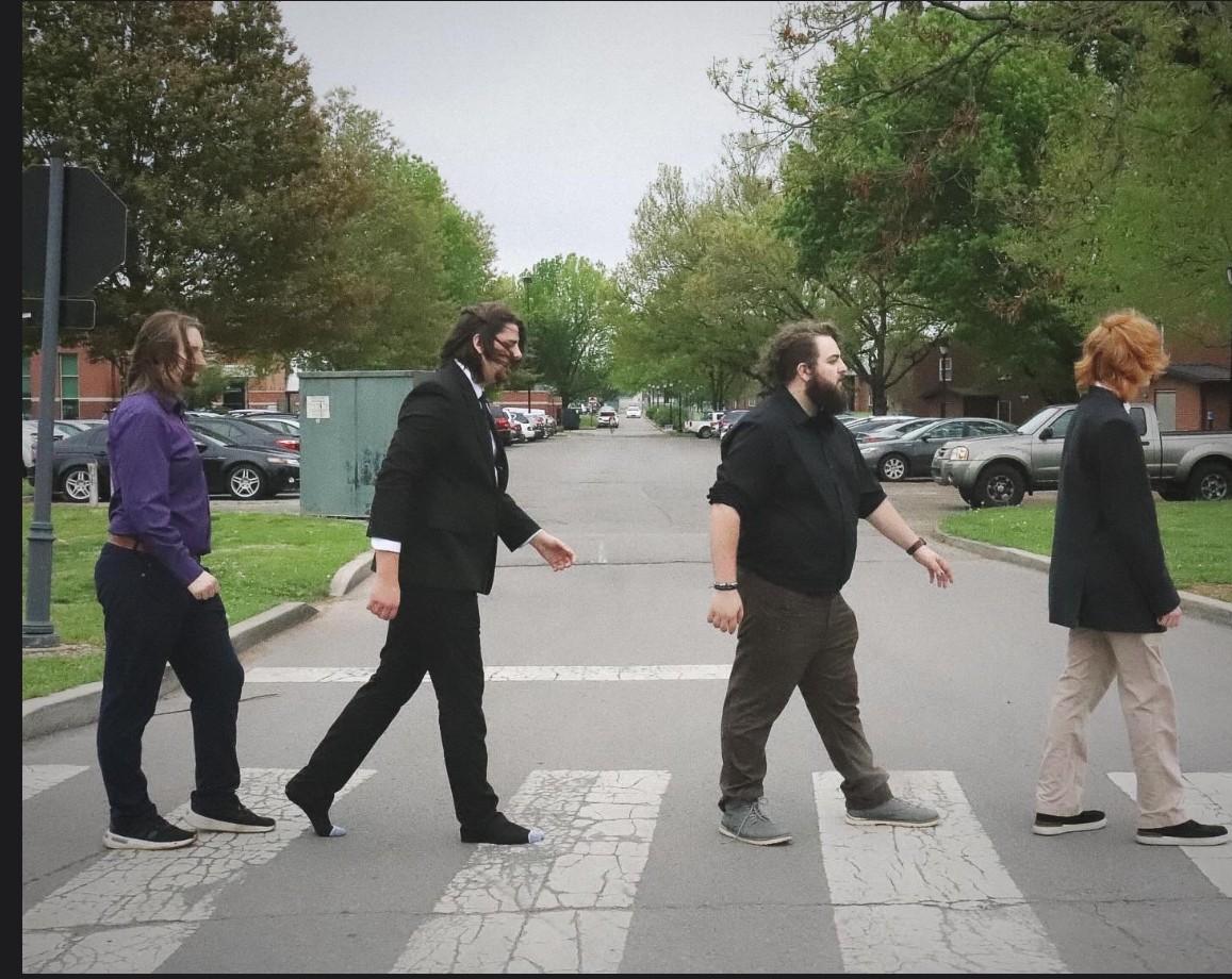 The Feetles recreate Abbey Road (left to right) Harry Bryan, Sterling Martin, Ryan King, Levi Dandridge. (Photo courtesy of The Feetles)