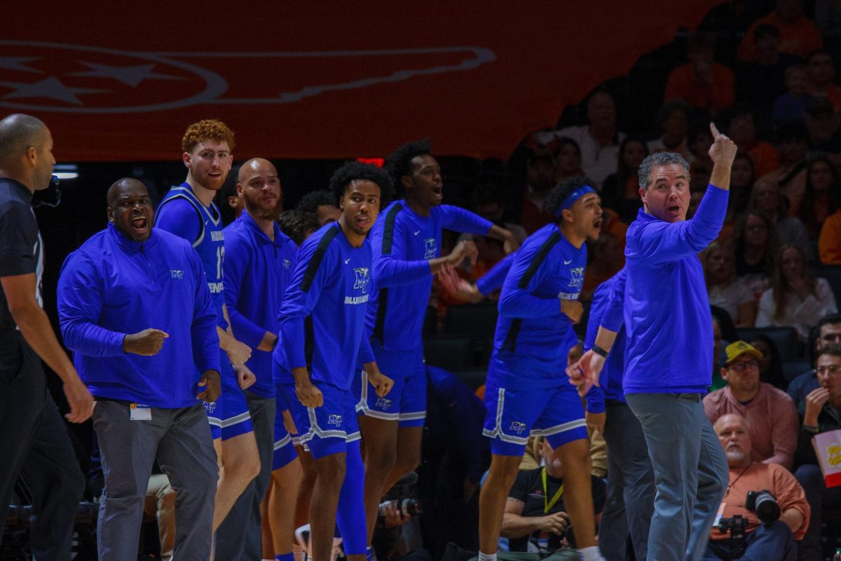 MTSU's Basketball team cheers on their players after winning a shot. (12-23-2024)