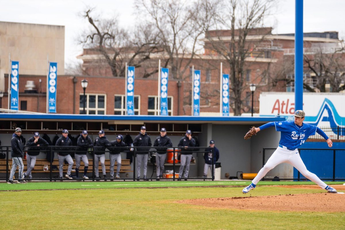 Left-handed pitcher Chandler Alderman throws a pitch against FDU at Reese Smith Jr. Field on Feb. 22, 2025.