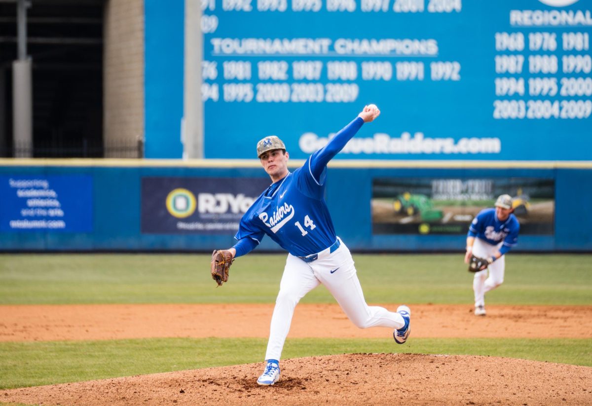 Left-handed sophomore Chandler Alderman hurls a pitch against FDU at Reese Smith Jr. Field on Feb. 22, 2025.