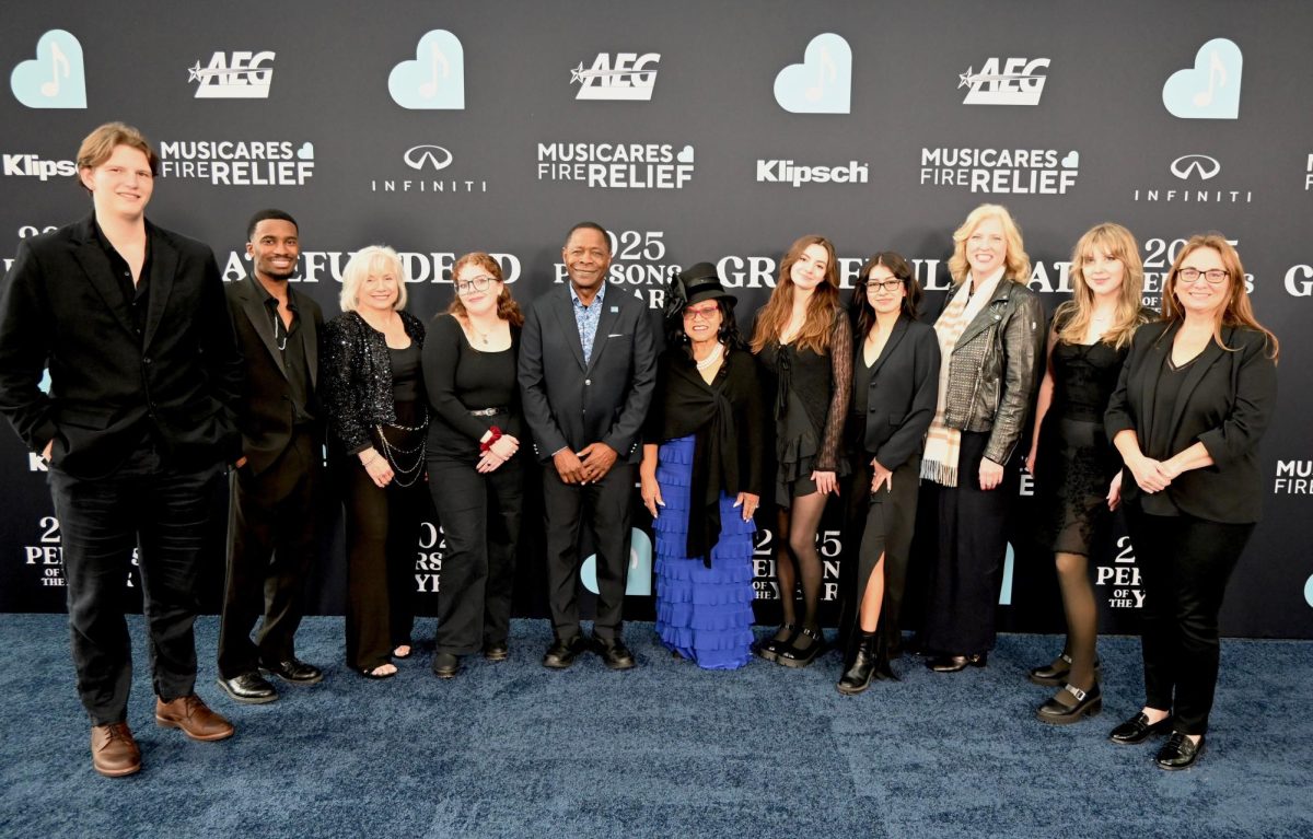 MTSU students and faculty pose with President Sidney McPhee and Elizabeth McPhee for the MusiCares Person of the Year Gala in Los Angeles on Jan. 31, 2025.