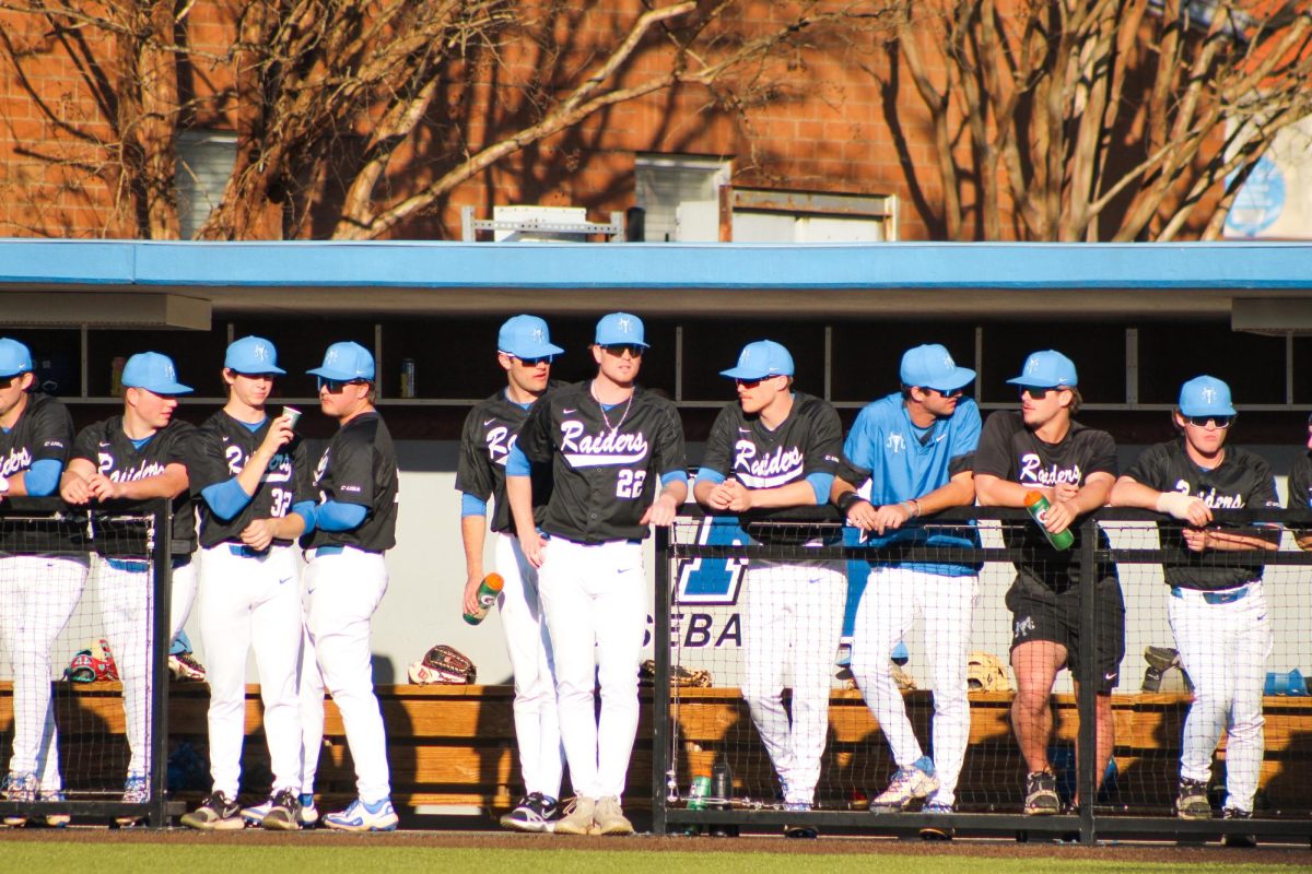 MTSU baseball in the dugout during a weekday game against Austin Peay at Reese Smith Jr. Field on Feb. 25, 2025.