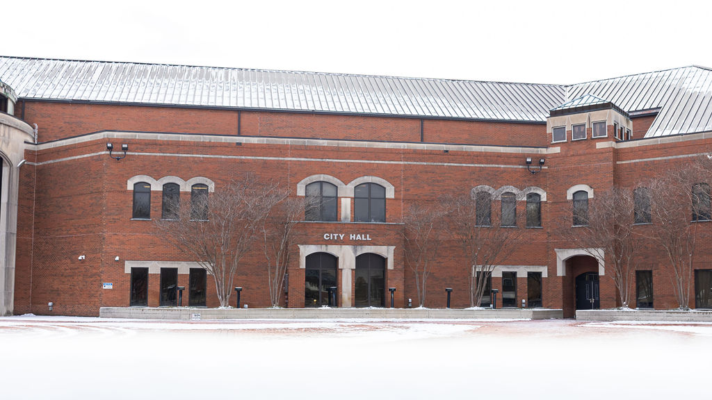 Murfreesboro City Hall in the snow in Murfreesboro, Tennessee, on Feb. 19, 2025.