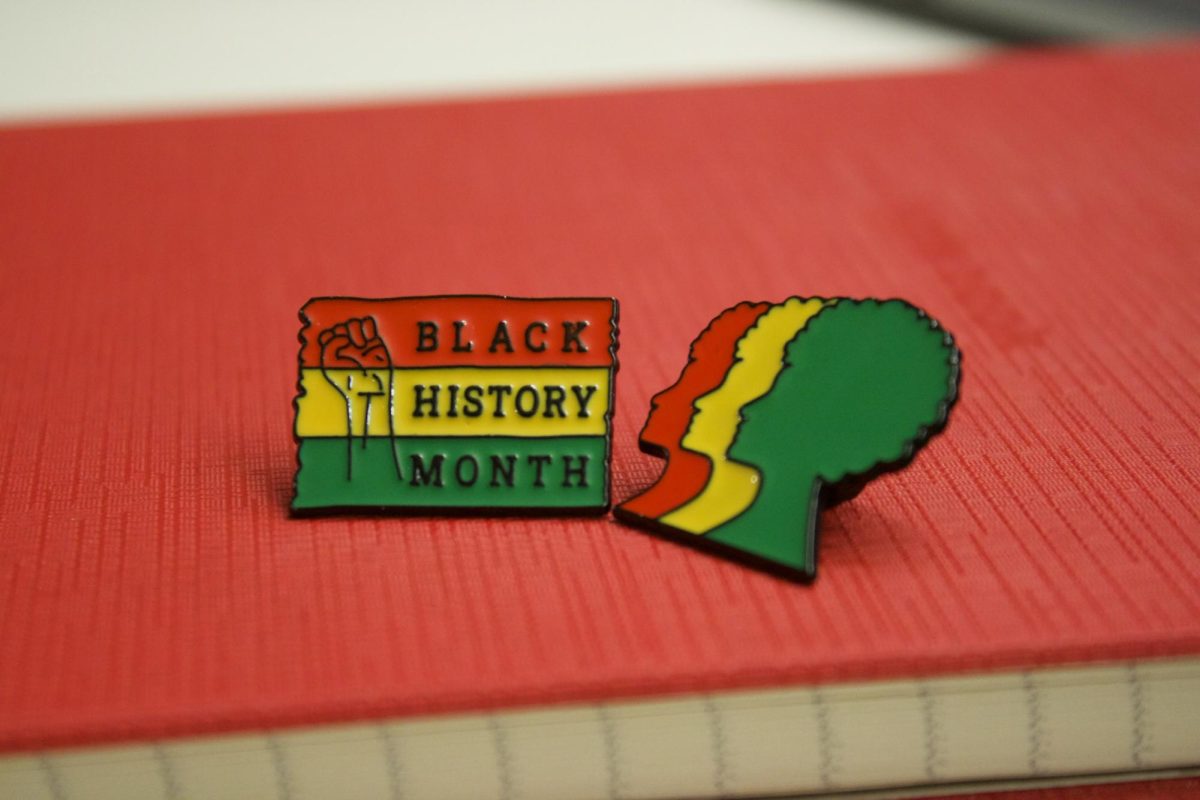 Black History Month themed pins that were handed out at the Black History Month Kickoff in the MTSU Student Union in Murfreesboro, Tenn., on February 3, 2025.