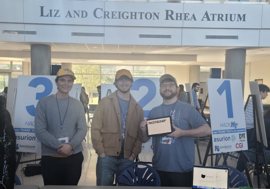 Team BenSpeaks includes Whit Barrett (right), Jack Quinn (middle), and Wesley Mitchell (left) at Hack MT on Feb. 2, 2025.