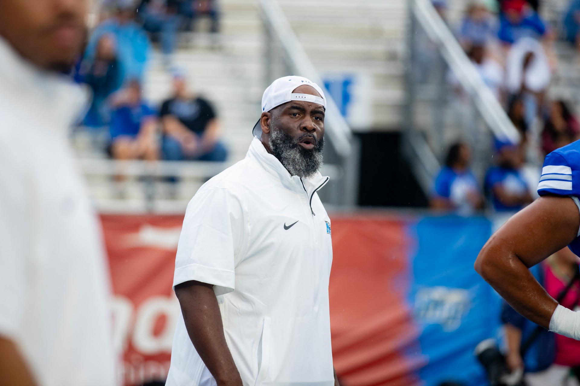 MTSU offensive line coach Kendall Simmons during a homecoming game against Duke in Floyd Stadium on Sep. 21, 2025.