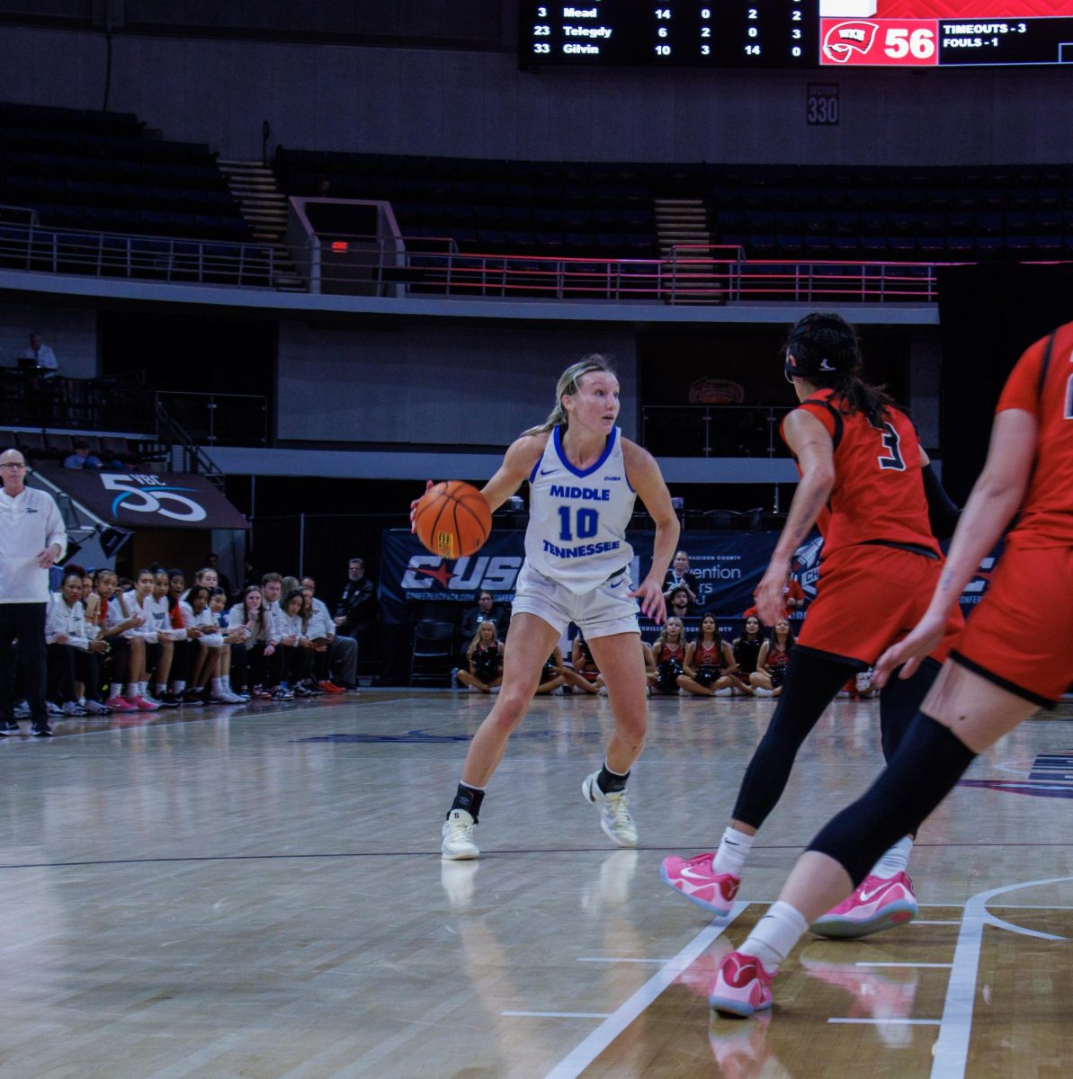 Jalynn Gregory looks to make a move against Western Kentucky at the Von Braun Center on March 14, 20225.