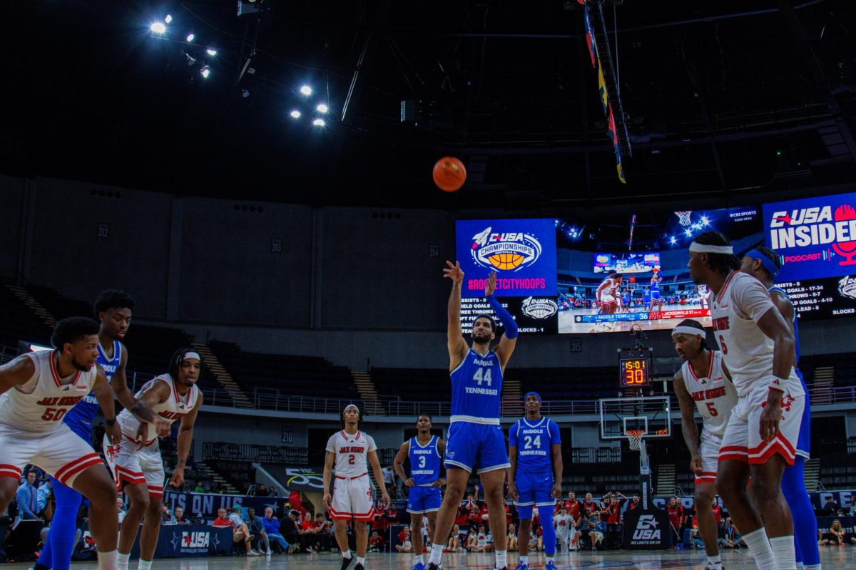 Essam Mostafa shoots a free throw at the Von Braun Center on March 14, 2025. 