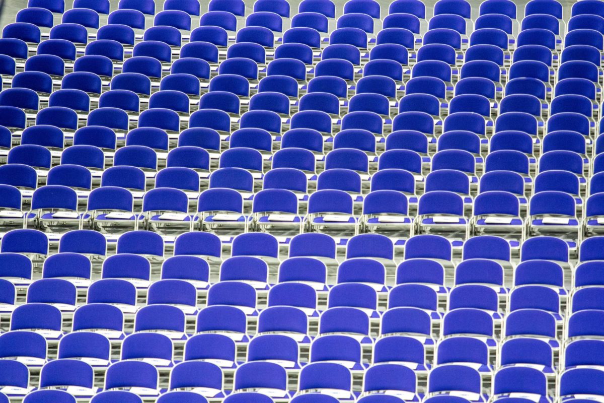Chairs line the floor of MTSU's Murphy Center, before grads turned the floor into a sea of black robes on May 9, 2025.