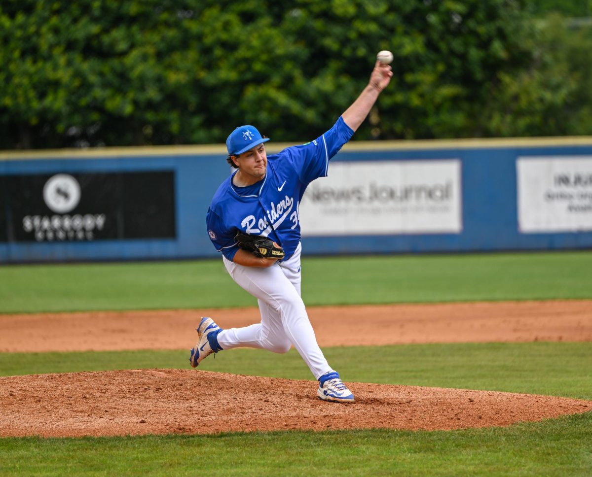 Colin Kerrigan throws a pitch in a game against Jax State at Reese Smith Jr. Field on May 4, 2025.