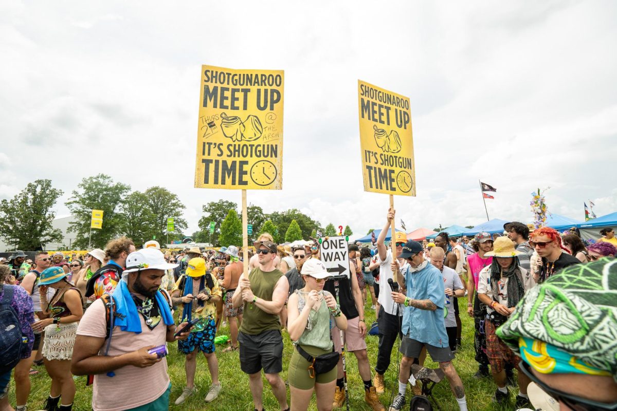 A group of Bonnaroovians wait for Shotgunaroo at Bonnaroo Music & Arts Festival in Manchester, Tennessee, on June 12, 2025.
