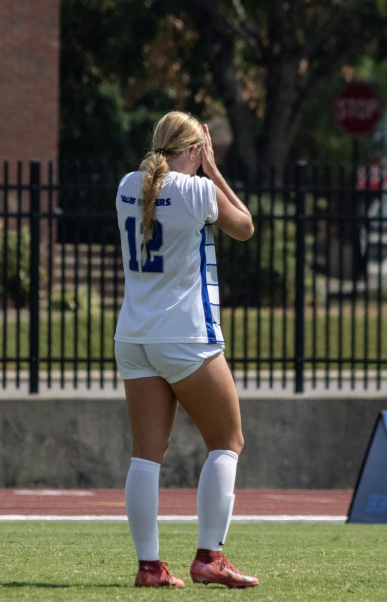 MTSU's Mya Stenehjem prepares for play against Jacksonville State, at Dean A. Hayes Track and Soccer Stadium on Sept. 21, 2025.