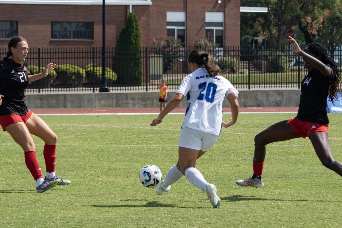 MTSU's Idun Kvaale makes a touch during a match against Jacksonville State, at Dean A. Hayes Track and Soccer Stadium on Sept. 21, 2025.