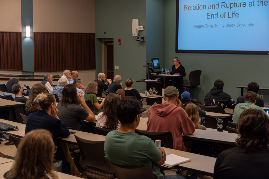 Megan Craig speaks about end-of-life care at a lyceum event on Sept. 26, 2025.