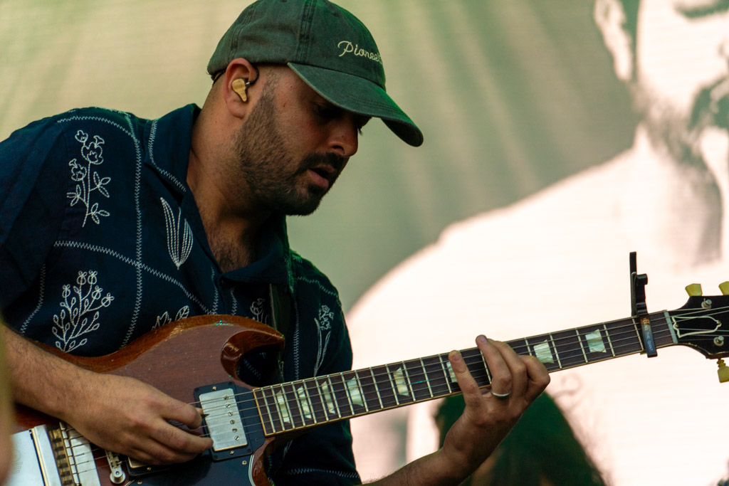Eric Cannata of Young the Giant plays guitar at the Midnight Sun
Stage at Pilgrimage Music & Cultural Festival on Sept. 28, 2025 at The Park at
Harlinsdale in Franklin, Tennessee.