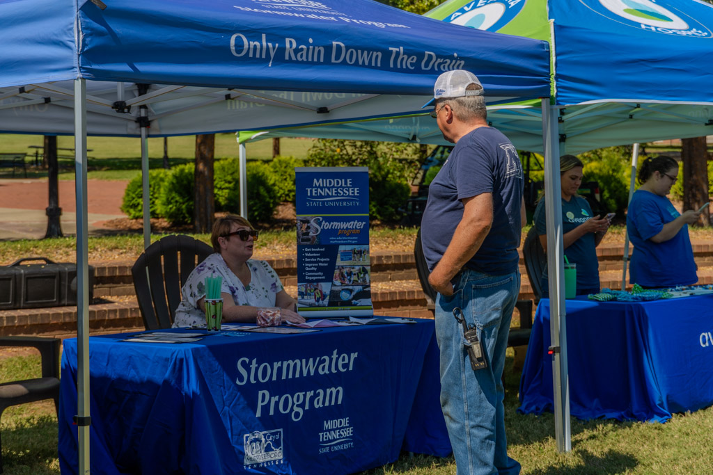 A man speaks with MTSU’s Stormwater Program at the MTSU V olunteer
Fair in Murfreesboro, Tennessee on Tuesday, Sept. 30, 2025