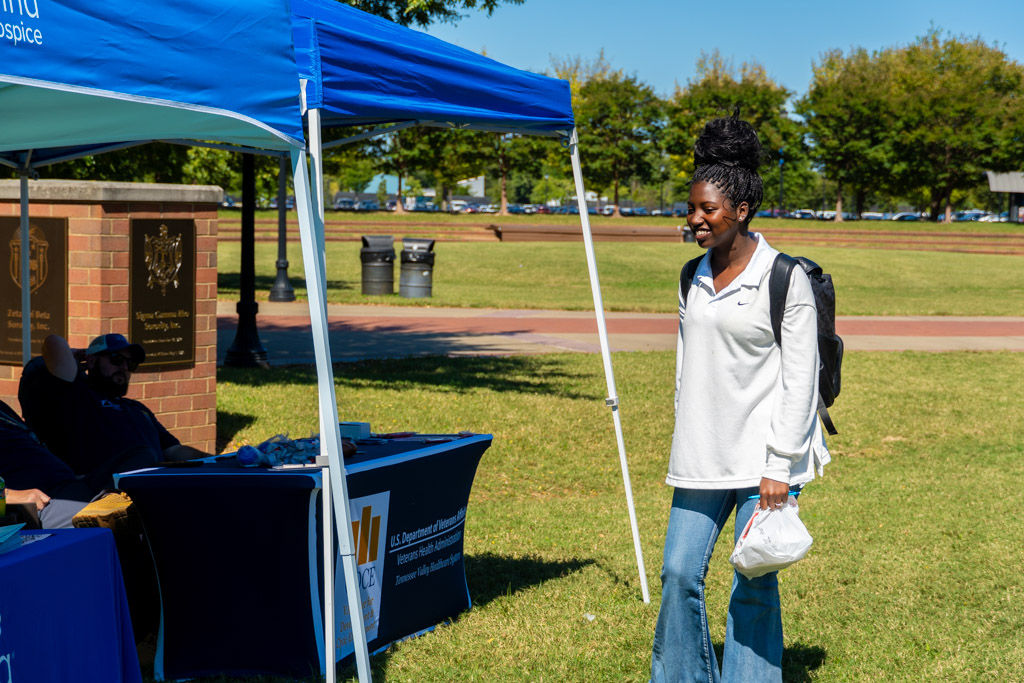 A student attends the MTSU Volunteer Fair in Murfreesboro, Tennessee onTuesday, Sept. 30, 2025