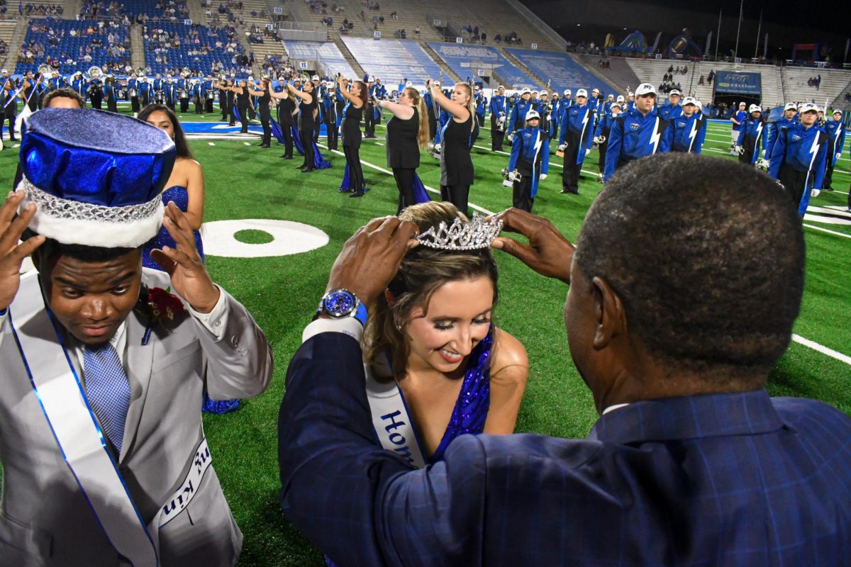 Hannah Colson getting crowed queen at the MTSU homecoming game in Floyd Stadium on Sept. 20, 2025.