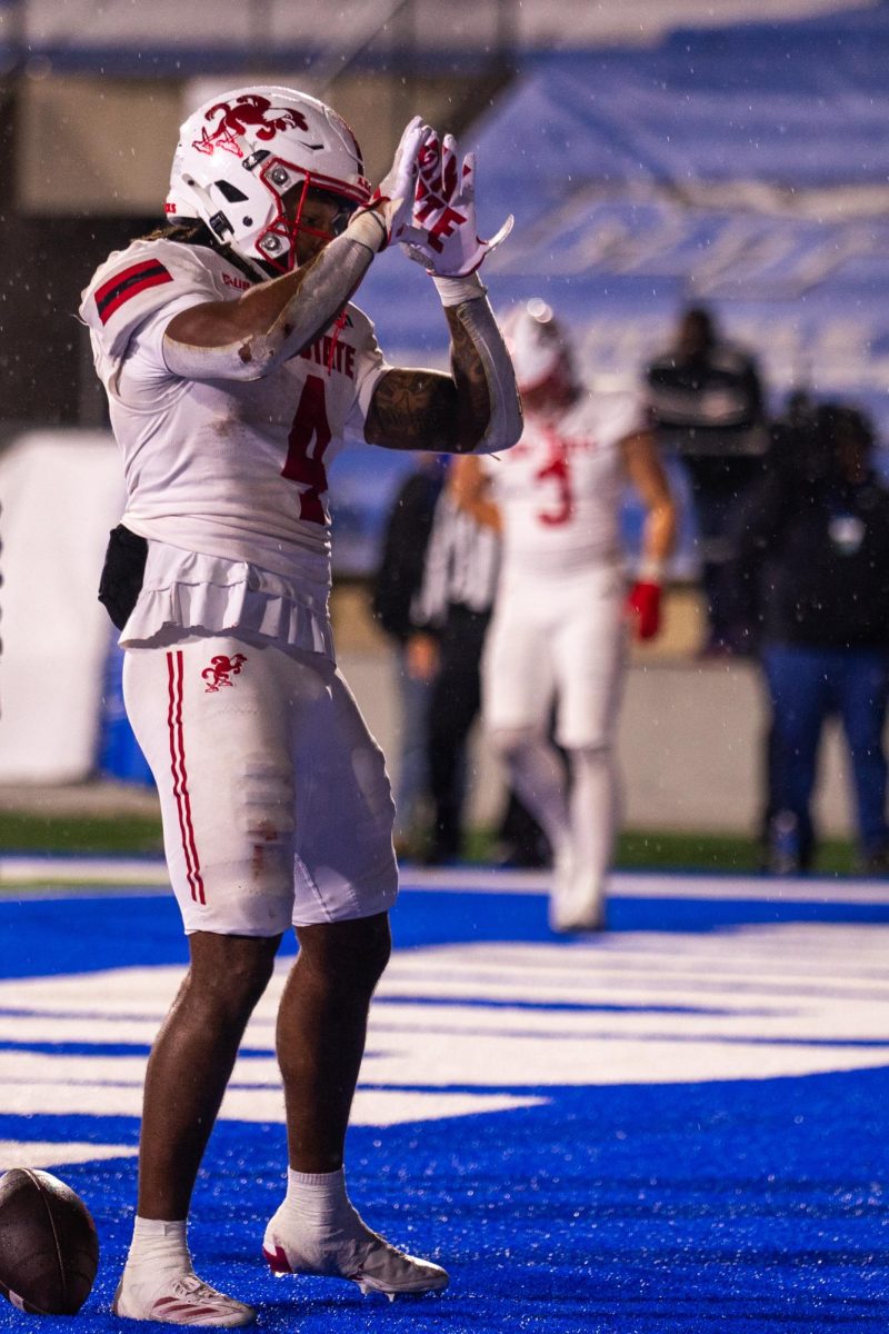 Jax State running back Cam Cook celebrates a touchdown in a game against MTSU at Floyd Stadium on Oct. 29, 2025.