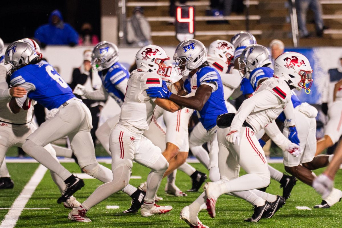 MTSU and Jax State's special teams clash during a punt in a game at Floyd Stadium on Oct. 29, 2025.
