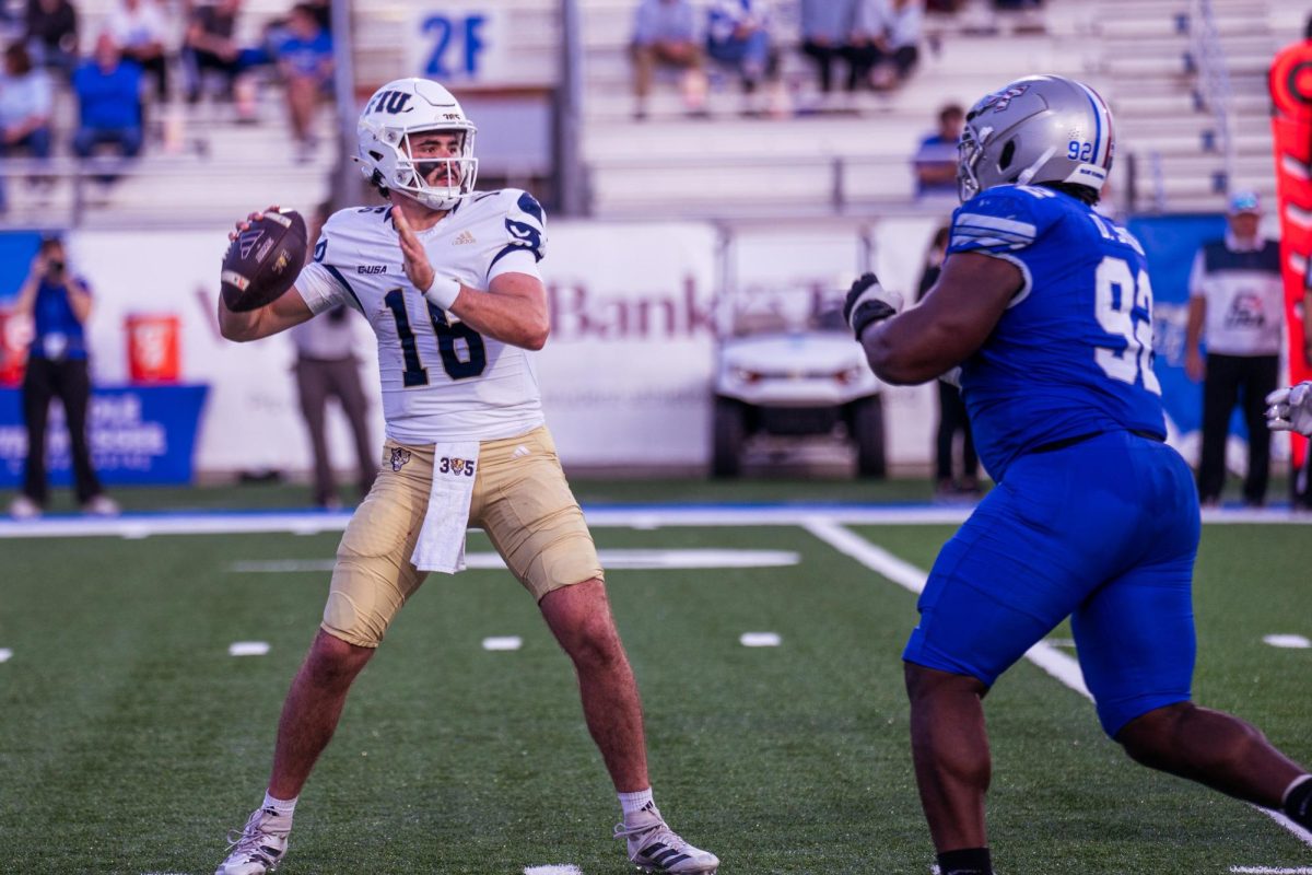 FIU quarterback Joe Pesansky throws a pass in a game against MTSU at Floyd Stadium on Nov. 8, 2025.