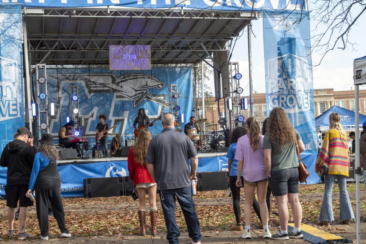 The Psychedelics band playing on stage at the final Party In The Grove for the 2025 season at Walnut Grove on Nov. 22, 2025