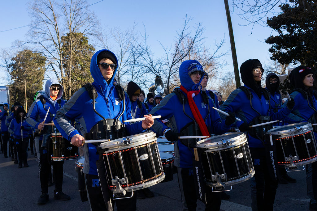 Rockvale Highschool band members battle the cold as they play in the Murfreesboro Christmas Parade on E Main St. on Dec. 14, 2025 

 