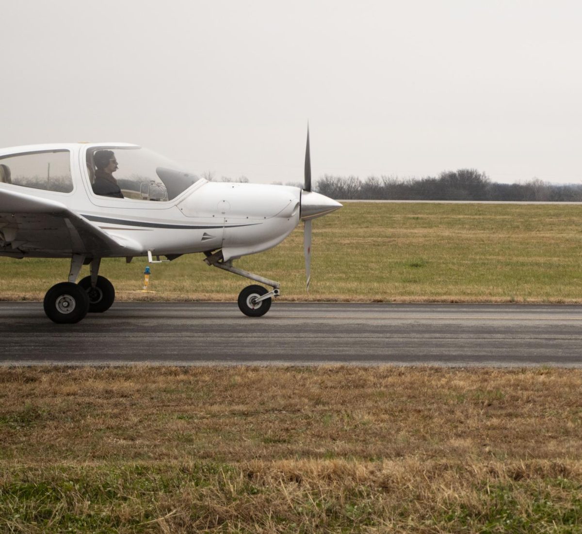 An airplane belonging to MTSU creeps into view at the Shelbyville Municipal Airport on Dec. 2, 2025.